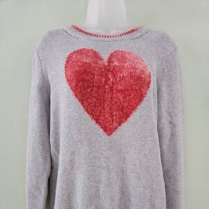 525 America Womens Crew Neck Pink textured Heart Long Sleeve Sweater Large Gray